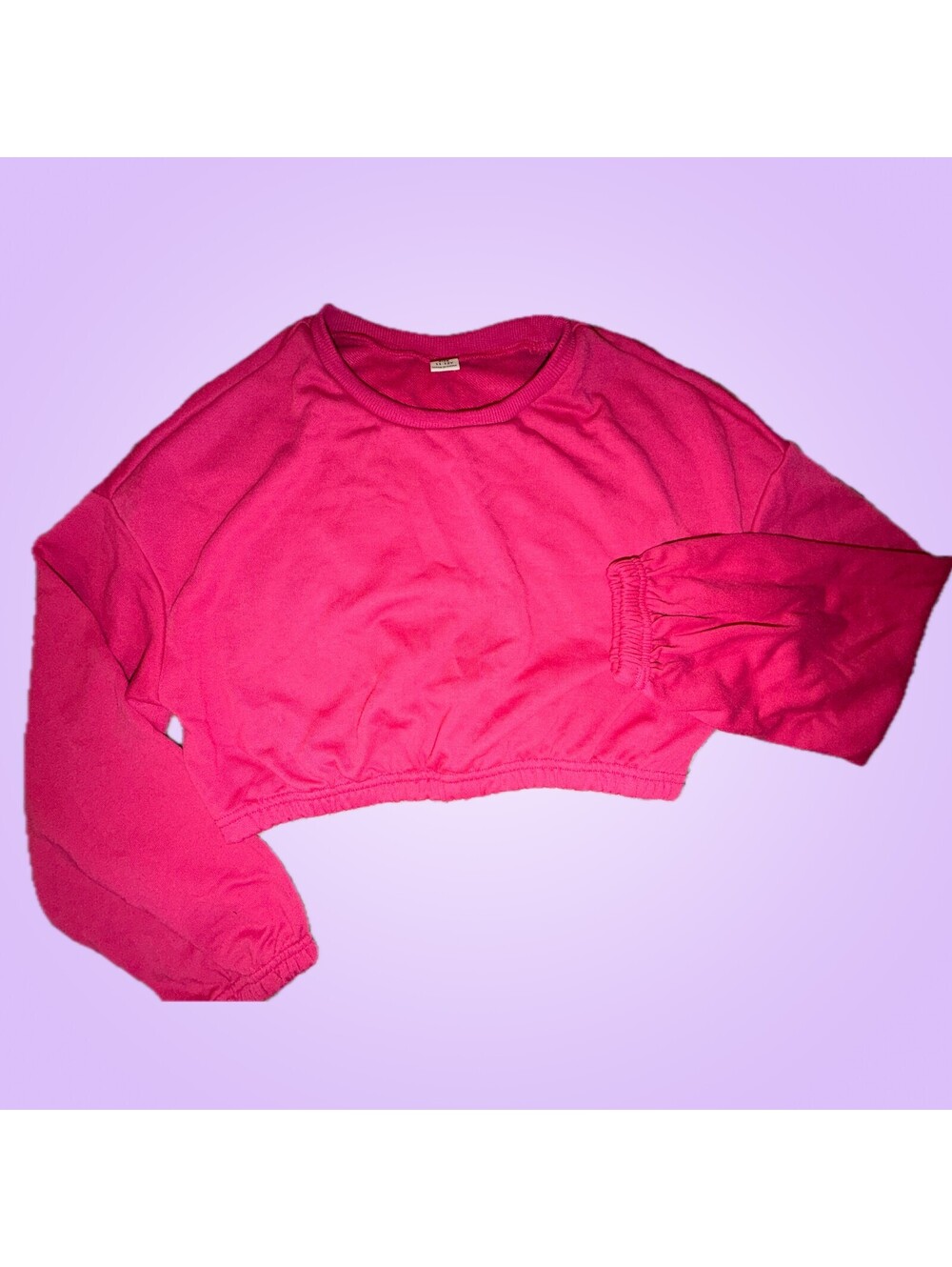 SHEIN Girls 11–12Y Hot Pink Cropped Sweatshirt with Balloon Sleeves
